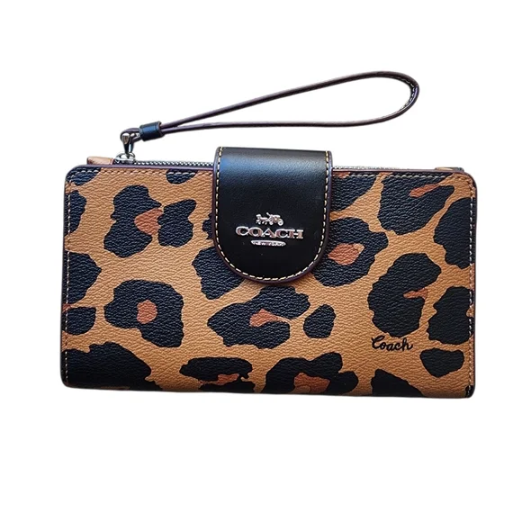 Coach Tech Wallet, Leopard Print, Signature Canvas Interior - Picture 1 of 5